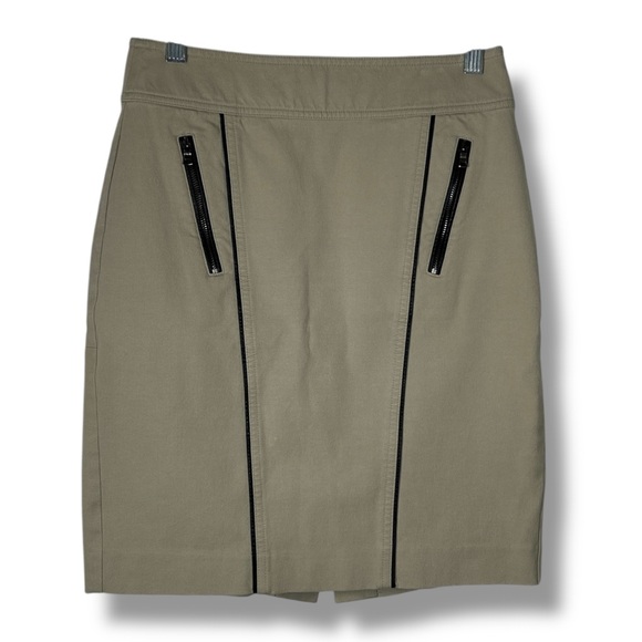 Ann Taylor Zipper Detail Mixed Media Khaki Skirt Size 0 - “Bijou” - Picture 1 of 16